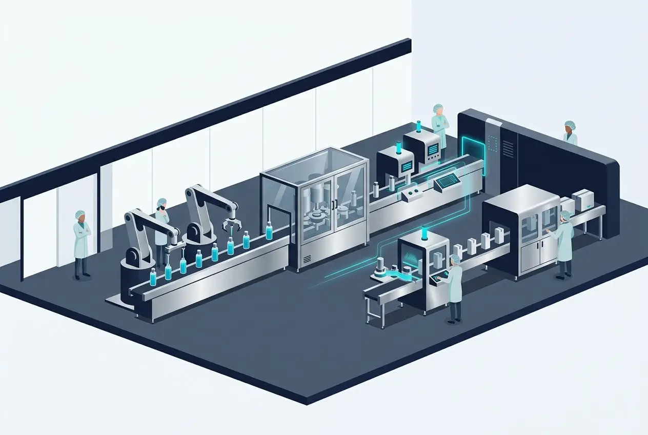 Dây chuyền sản xuất tự động khép kín bên trong nhà máy mỹ phẩm đạt chuẩn
