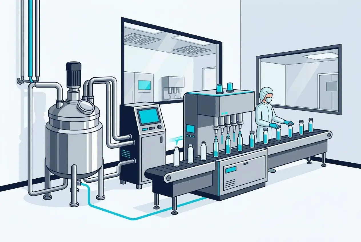Hệ thống máy móc tại xưởng sản xuất mỹ phẩm chuẩn cGMP