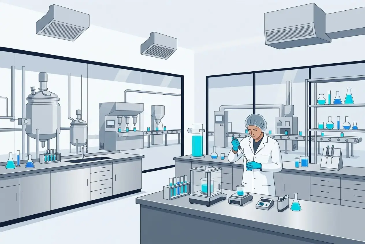 Khu vực phòng lab hiện đại bên trong nhà máy sản xuất mỹ phẩm đạt chuẩn CGMP