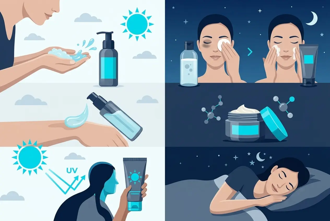 Bảng so sánh quy trình dưỡng da ban ngày và ban đêm