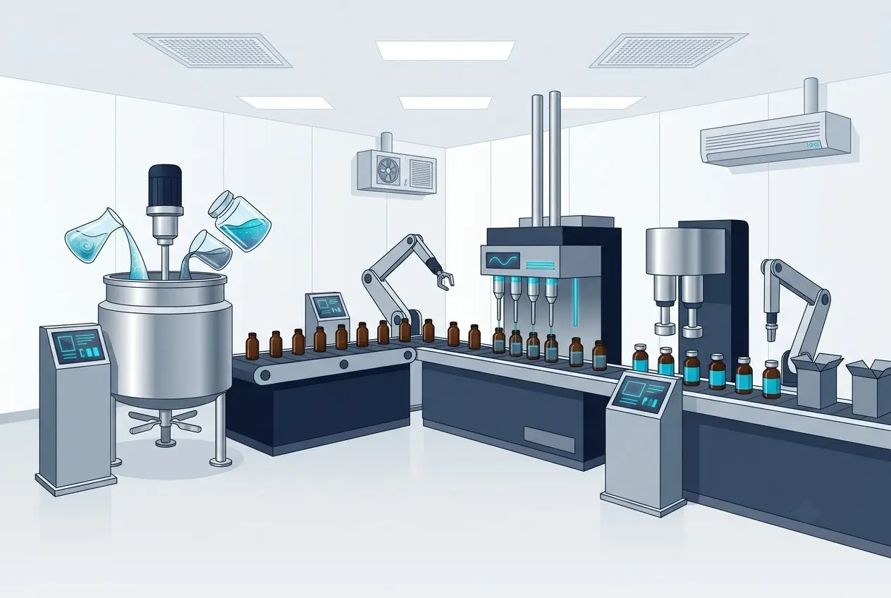 dây chuyền sản xuất serum tại nhà máy chuẩn CGMP