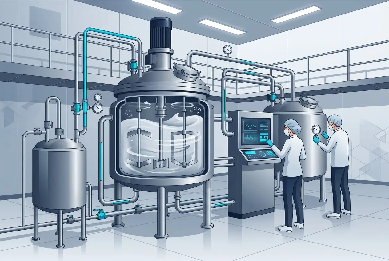 Hệ thống bồn khuấy trộn nhũ hóa chân không trong nhà máy