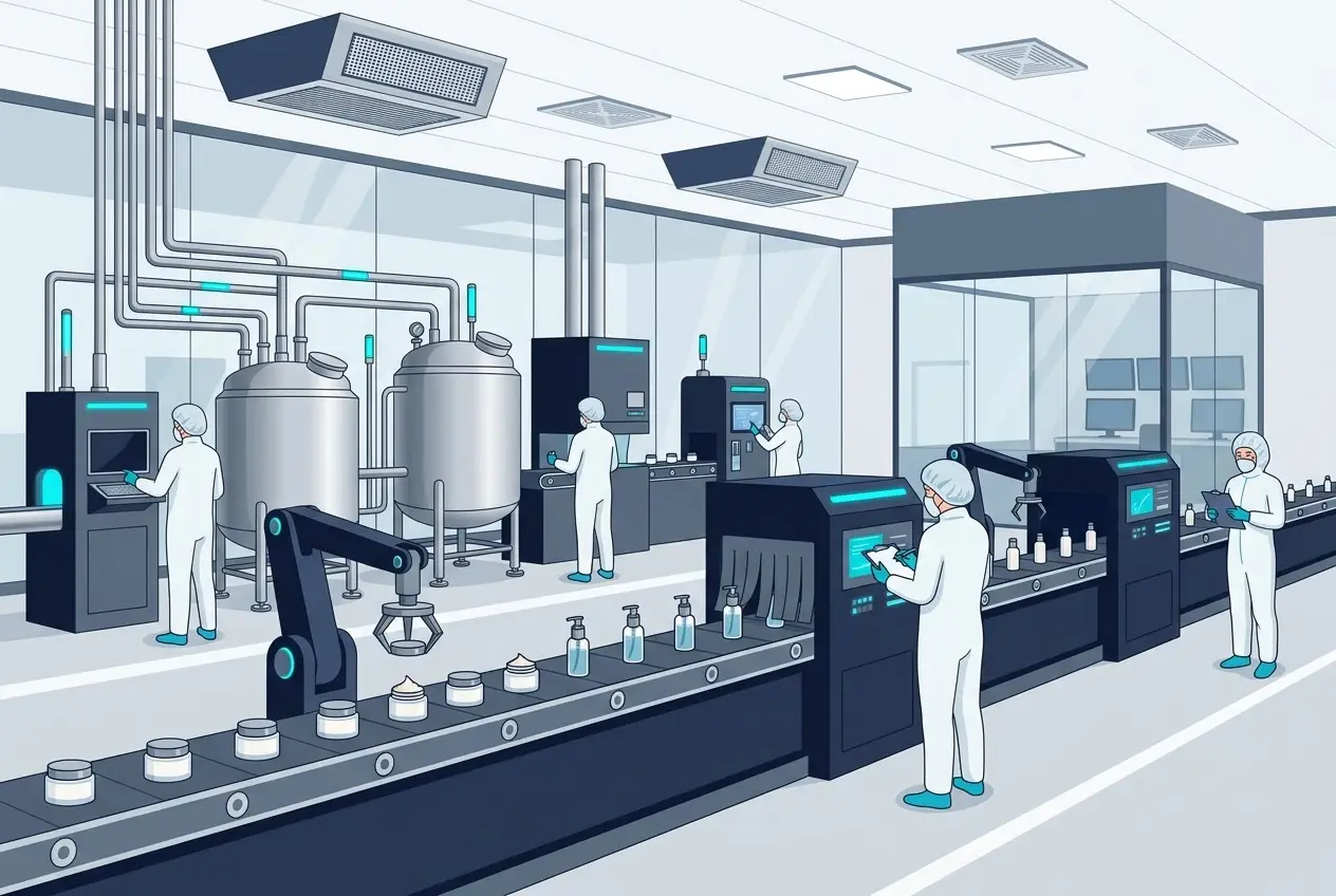Hệ thống dây chuyền sản xuất hiện đại bên trong nhà máy chuẩn CGMP