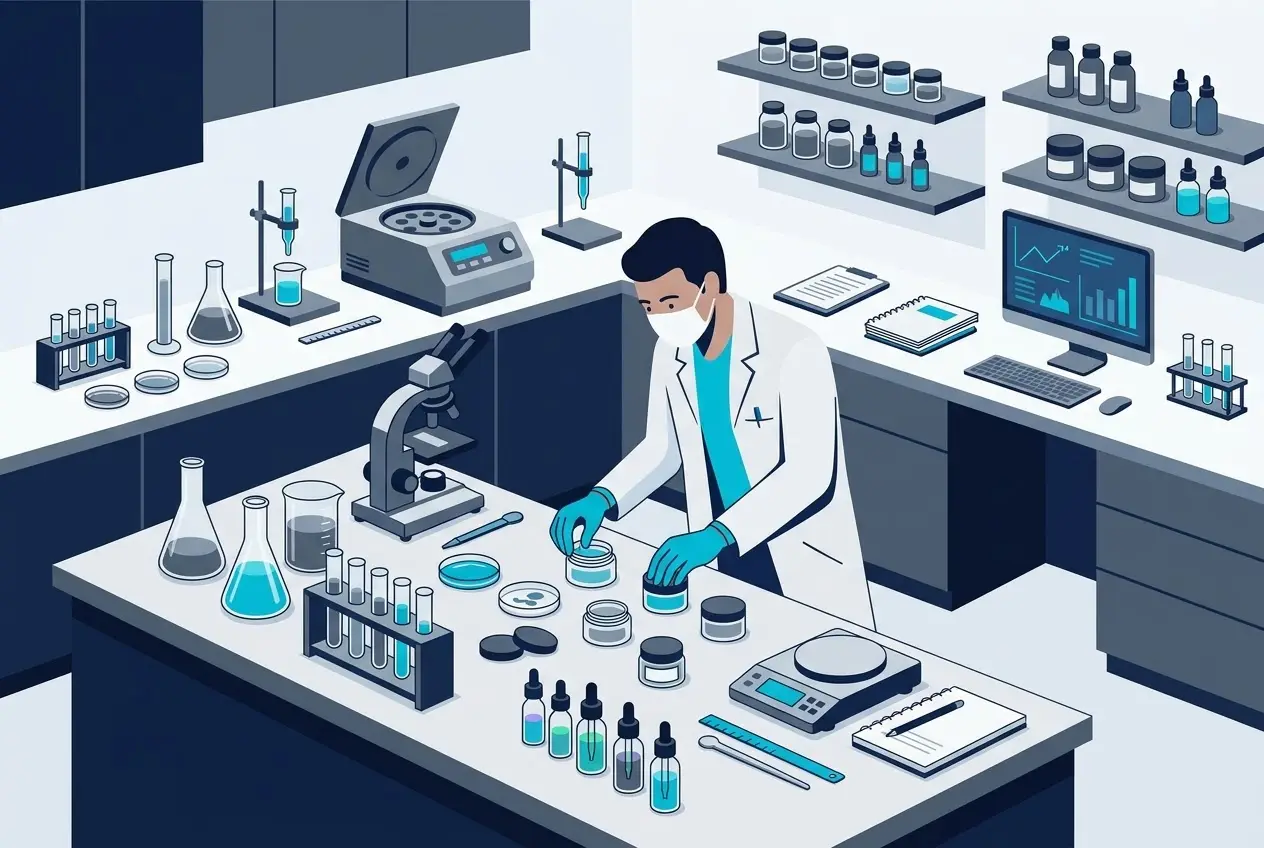 Mẫu thử nghiệm mỹ phẩm trong phòng lab R&D