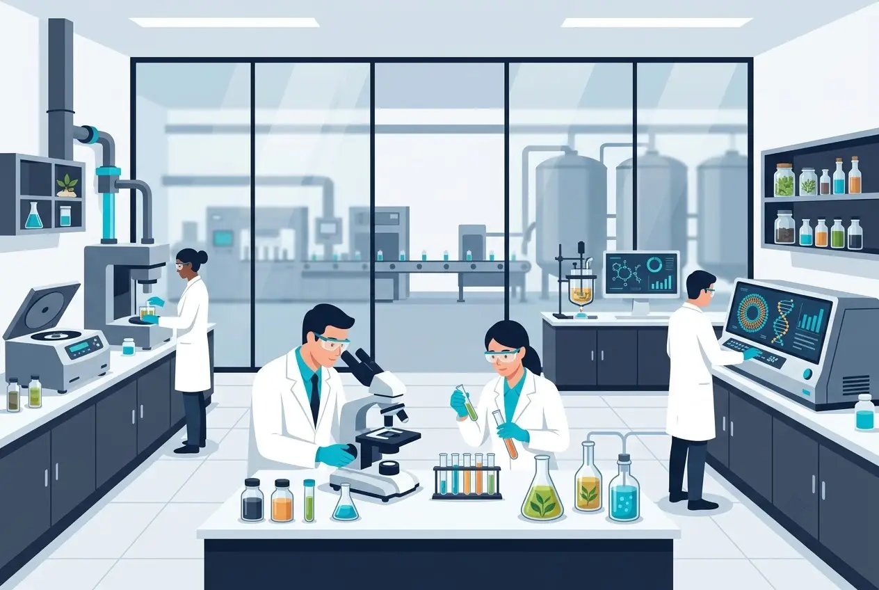 Phòng nghiên cứu R&D chuyên sâu tại một nhà máy mỹ phẩm quốc tế